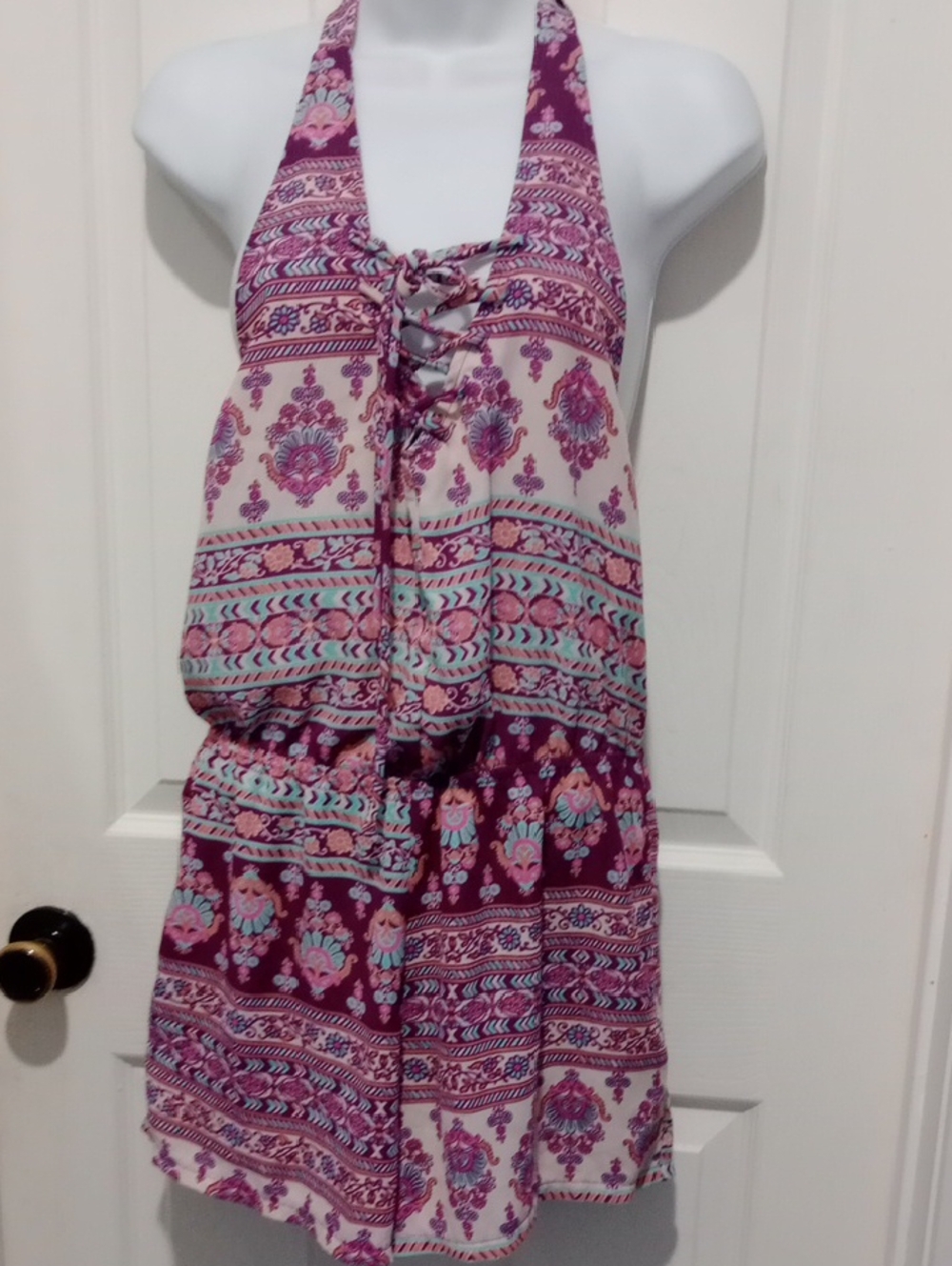 Mimi Chica Purple and Teal Paisley Halter Label Dress